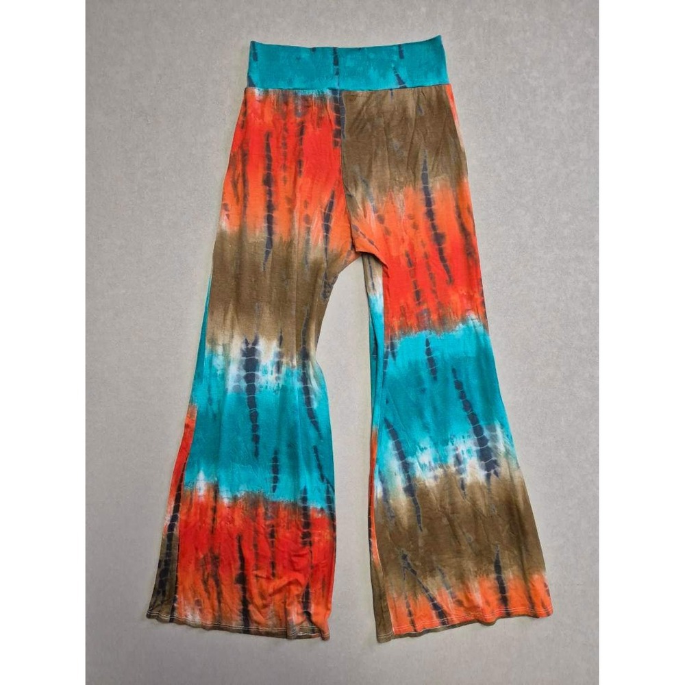 Womens Tie Dye Wide Leg Palazzo Pants Boho Festival Turquoise Orange Brown